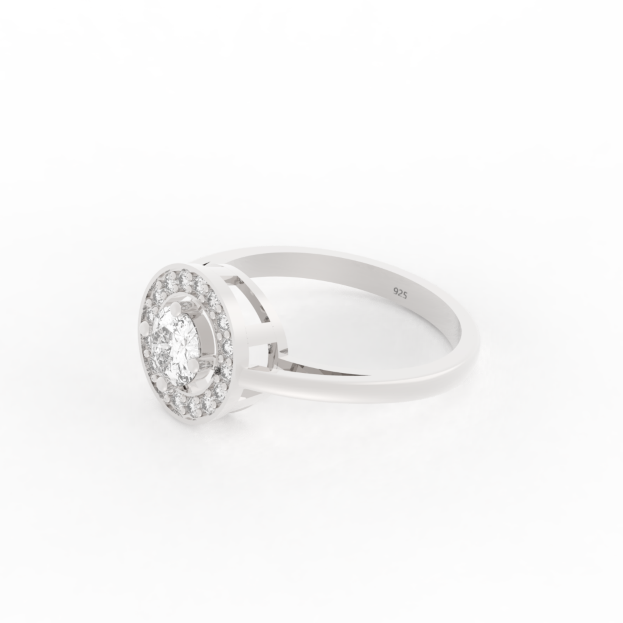 Solitaire Halo Engagement Ring White Gold Plated, Hallmarked 925 Sterling Silver White Gold